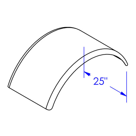 Close-up of 47" Smooth aluminum full radius single axle fender
