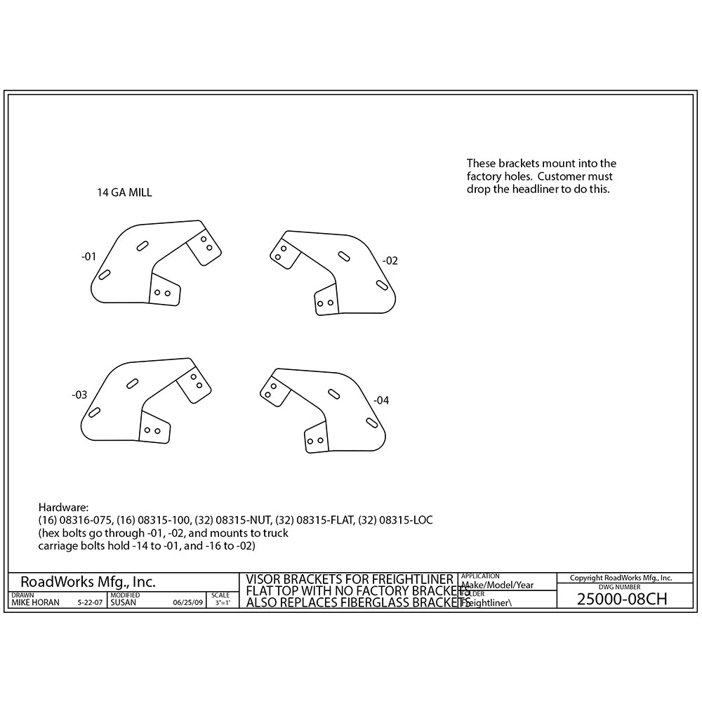 Freightliner Integral Car Hauler Visor Bracket Kit