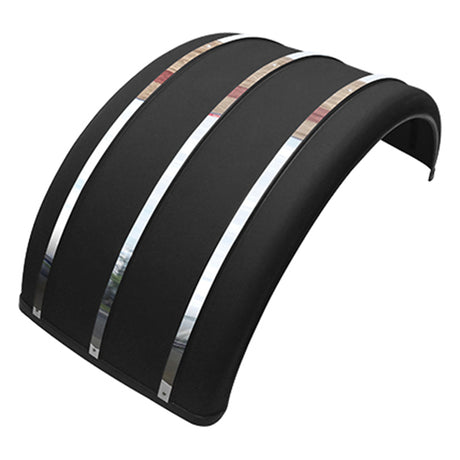 Close-up of poly single axle fender with stainless steel strips