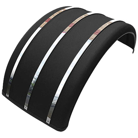 Poly single axle fender with stainless steel strips, close-up