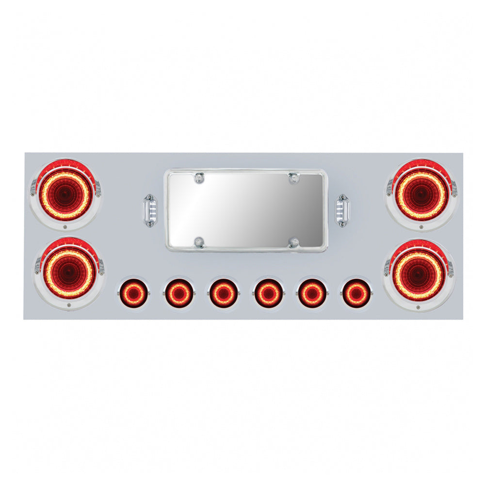 Stainless Steel Center Panel with Six 2" & Four 4" Red Mirage Lights