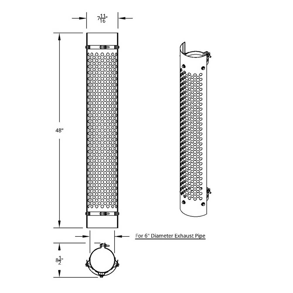 6"D x 48"L 180 Degree SS Muffler Guard with Round Holes