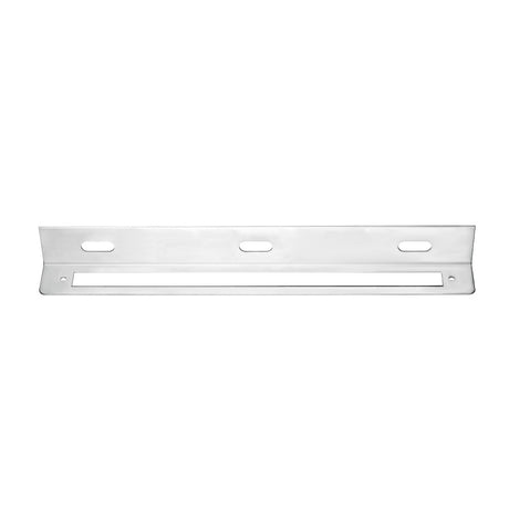 Close-up of stainless steel 12-3/4" light bracket with one 12" light bar cut outs