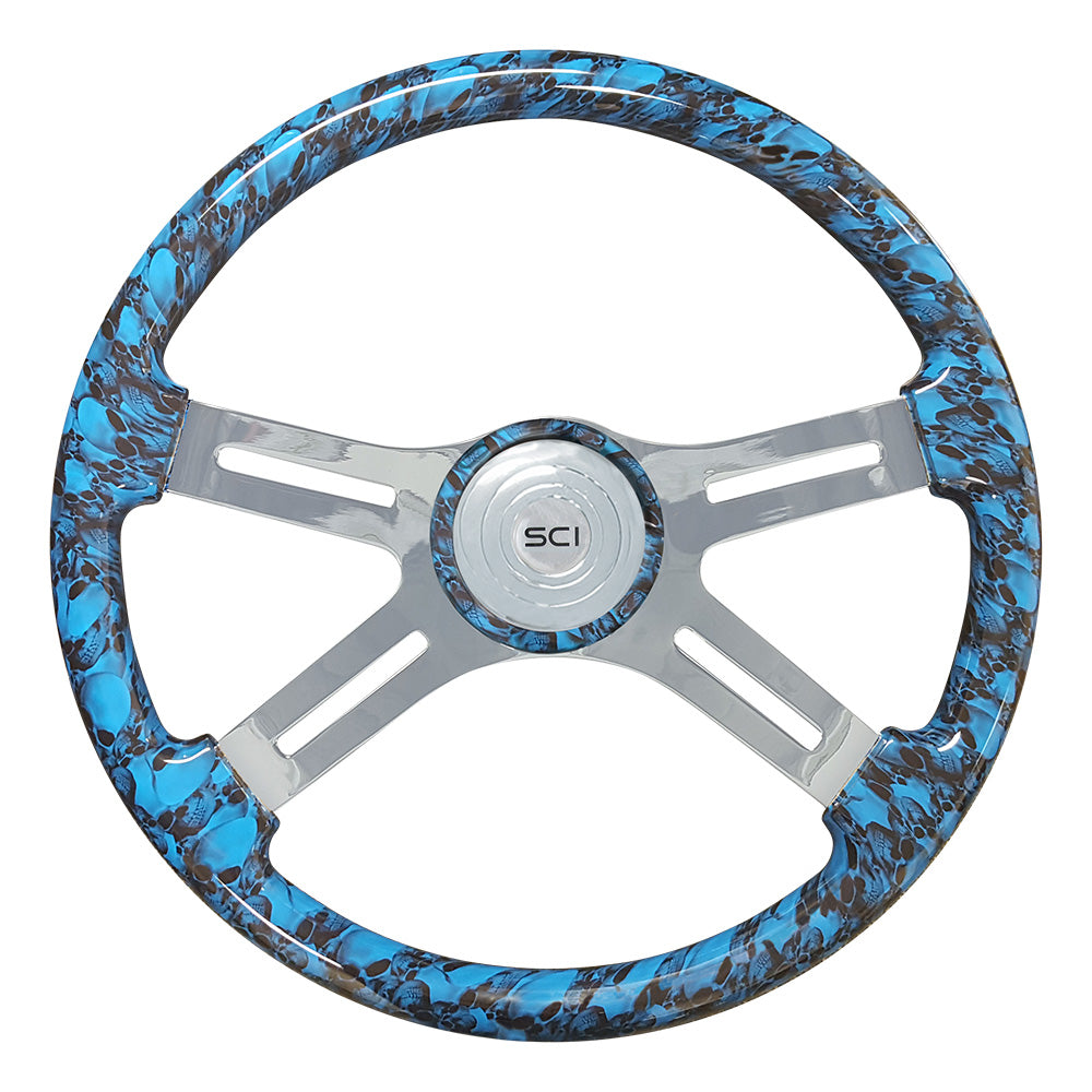 4 Spoke Large Skull Print Steering Wheel 18"