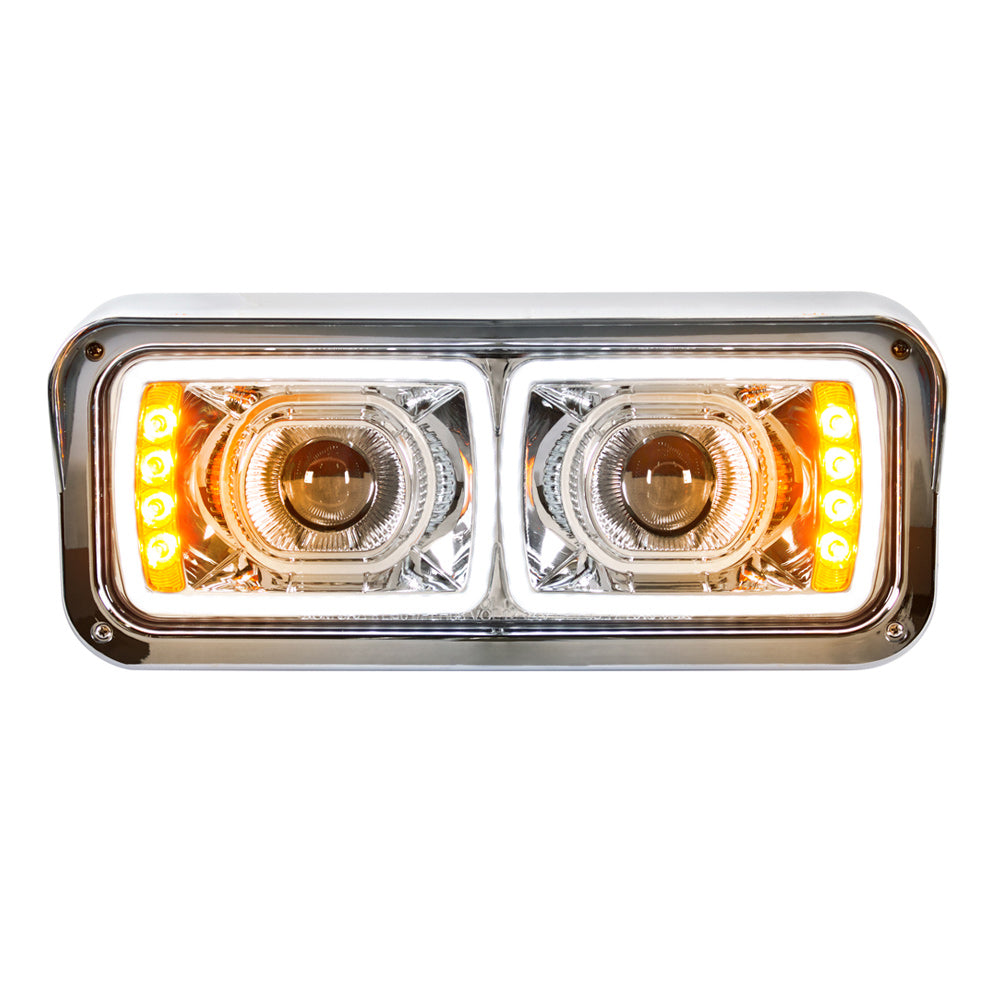 PB, KW, FL and WS High Power Chrome Projection LED Headlight with Turn Signal and Position Light Bar