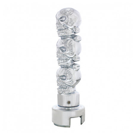 Three skull chrome 13/15/18 speed shifter knob, close-up