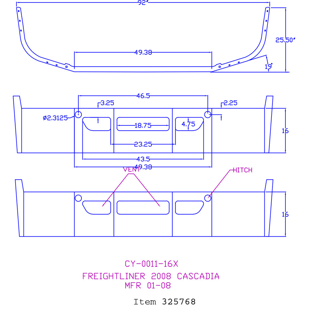 Freightliner Cascadia 16" Set Back Chrome Bumper