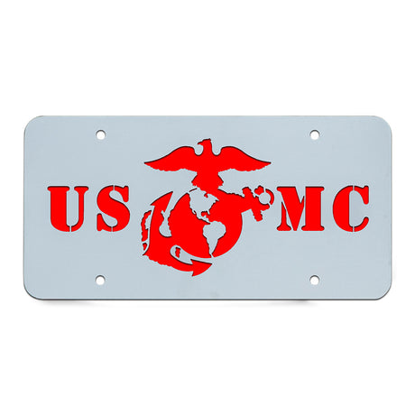 Close-up of vanity plates with color background