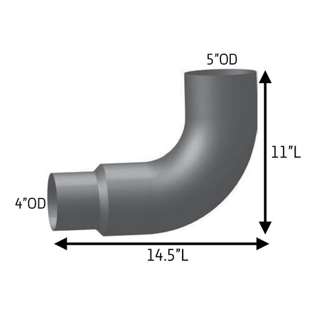5-Inch To 4-Inch 90 degree chrome elbow for International, close-up