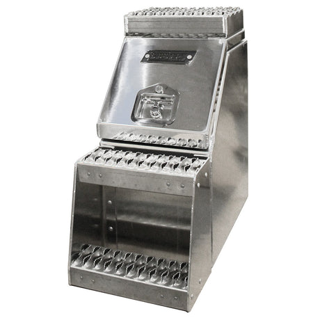 12" Wide mouth diamond plate aluminum step box, close-up