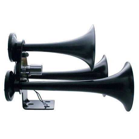 Close-up of black train horn and compressor kit