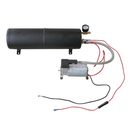 Black train horn and compressor kit, closer view