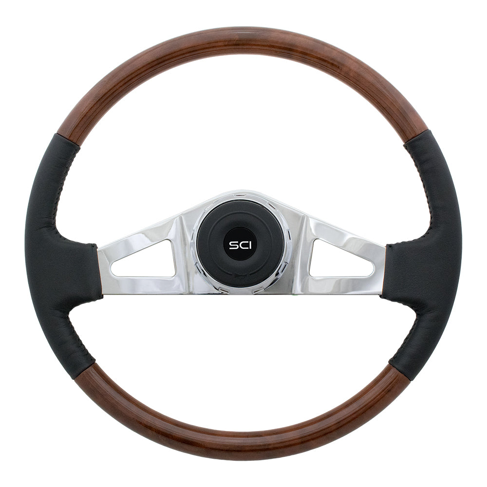 18" Royal Leather and Burl Wood Steering Wheel
