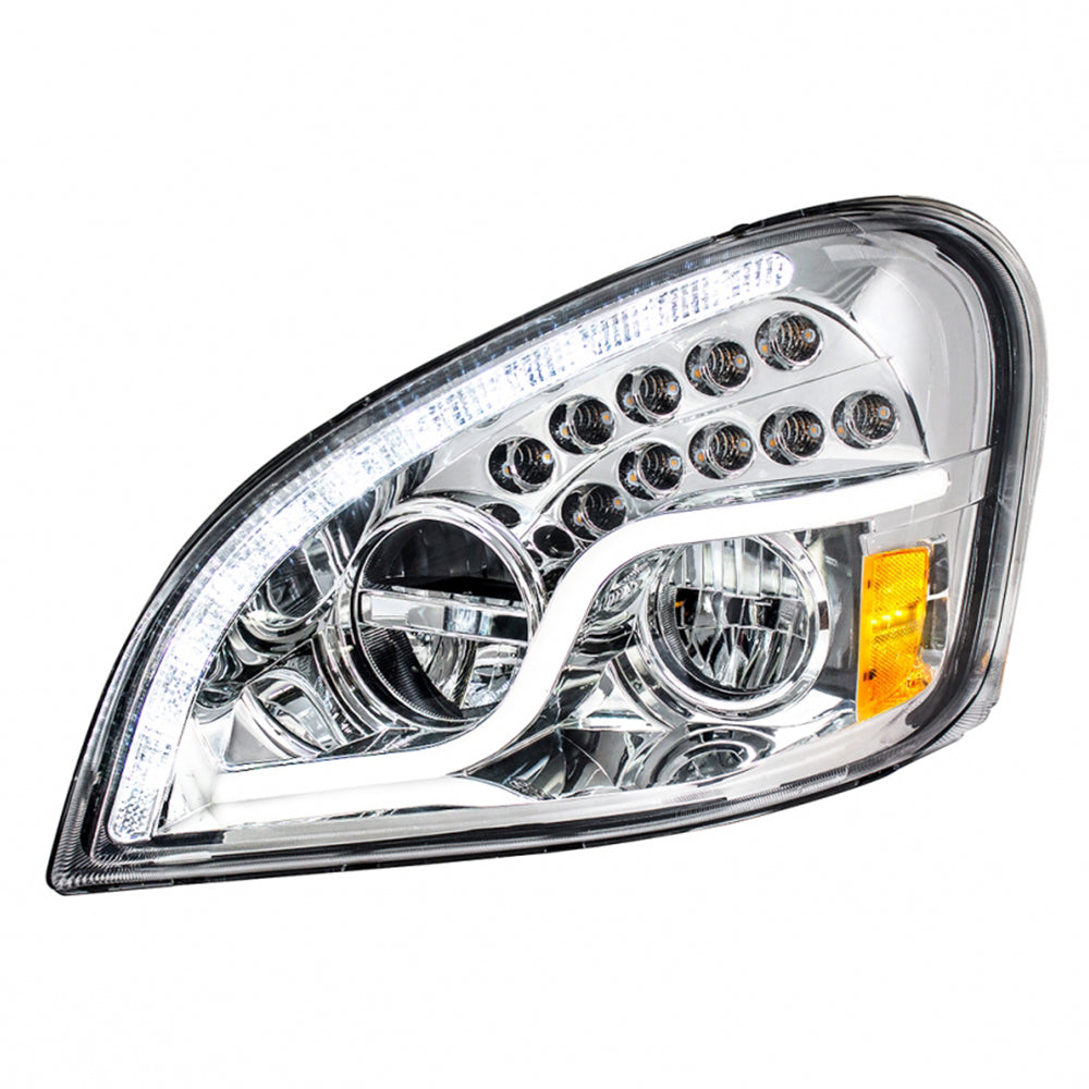 Freightliner Cascadia Chrome Headlight with LED Turn Signal & Running Light