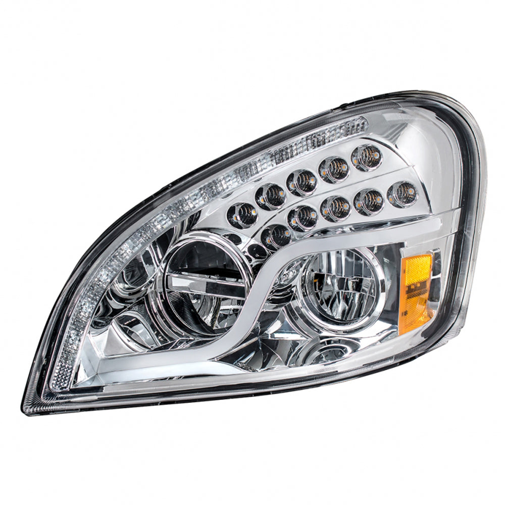 Freightliner Cascadia Chrome Headlight with LED Turn Signal & Running Light