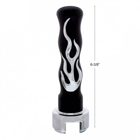 Close-up of 13/18 Speed black and chrome flame shifter knob