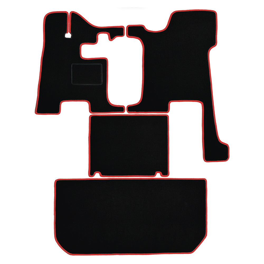 Peterbilt 386, 388, 389 Black with Red Trim Carpeted Floor Mat Sets