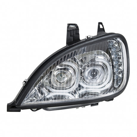 Close-up of Freightliner Columbia LED projection headlight
