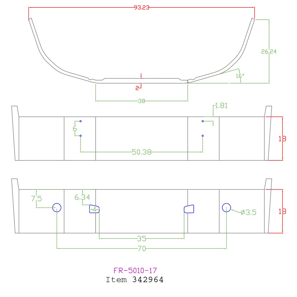Kenworth T660 18" Set Back Chrome Bumper with Fog Light Cutouts