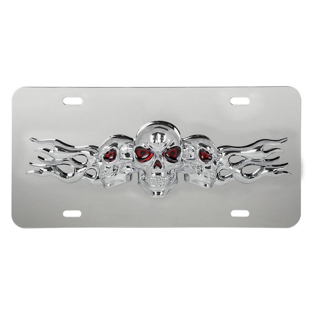 Stainless Steel License Plate with 3D Small Skulls