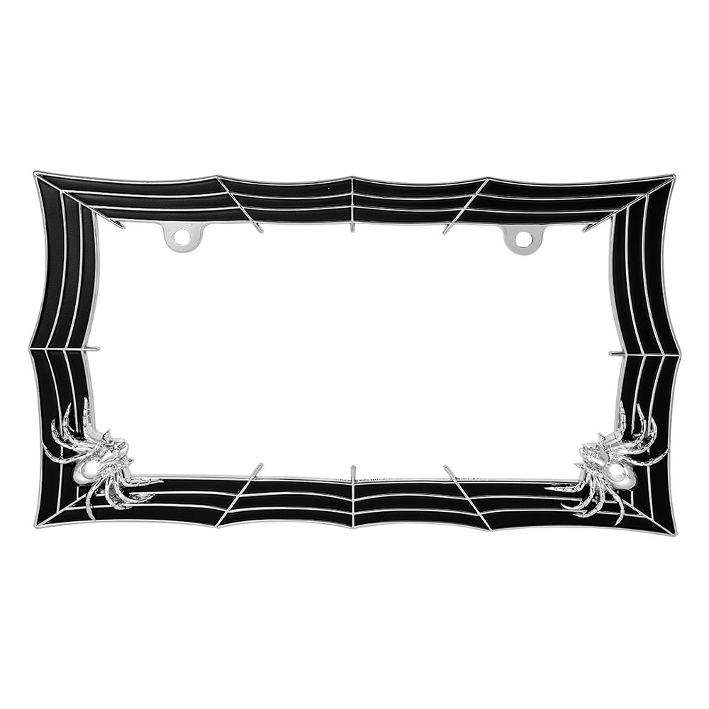 Chrome & Black Spider Web License Plate Frame
