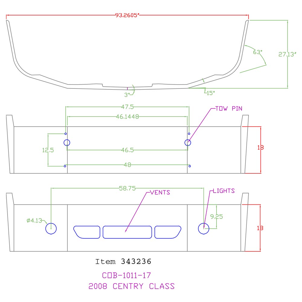 Freightliner Century 18" Set Back Chrome Bumper
