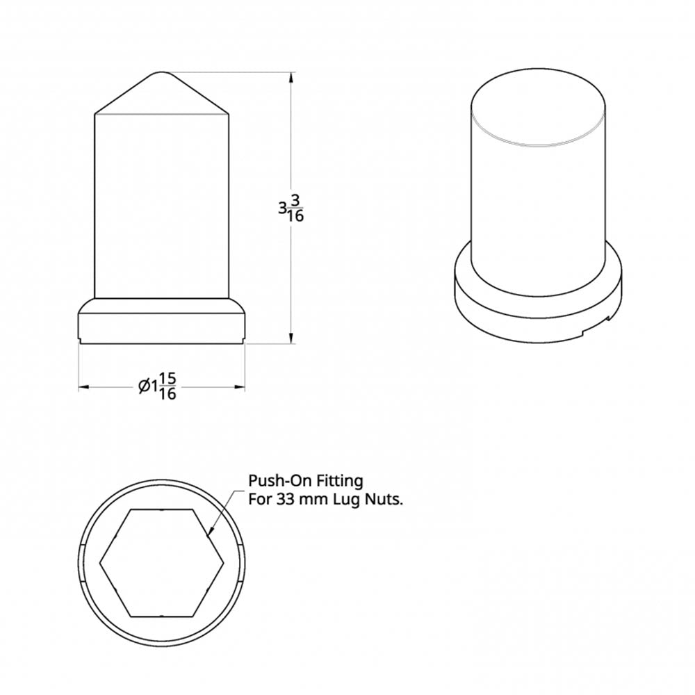 33mm Chrome Plastic Pointed Nut Cover - Push On 60PK
