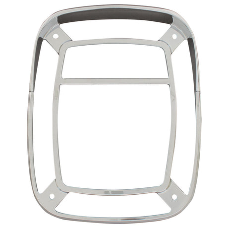 Chrome bezel with visor for rectangle combo light, close-up