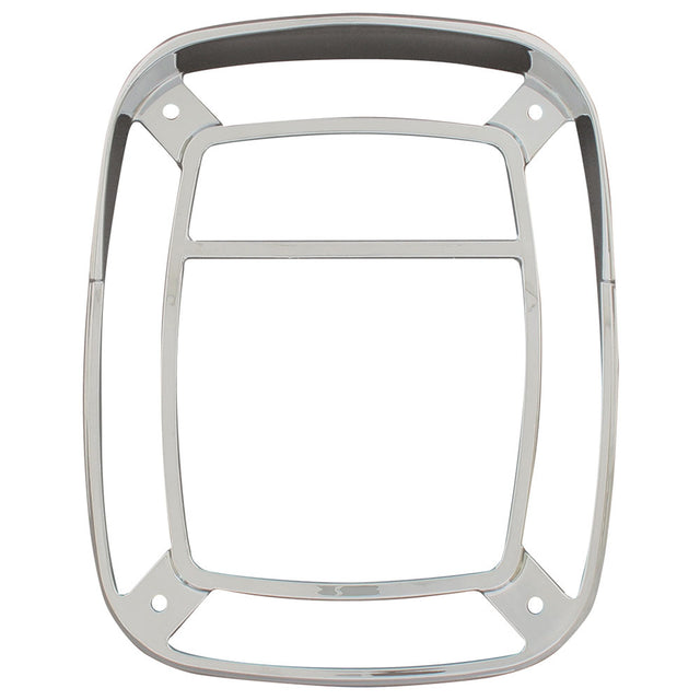 Chrome bezel with visor for rectangle combo light, close-up