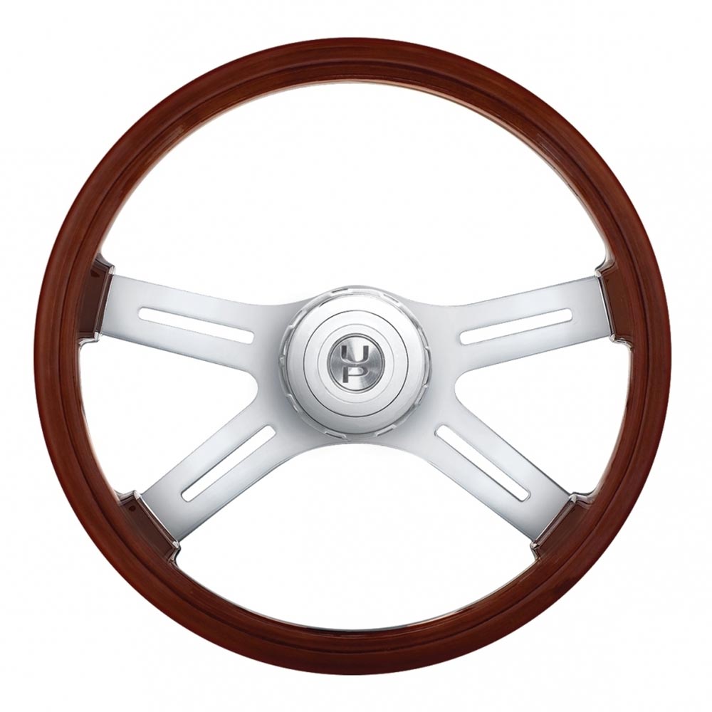 4 Spoke Wood Steering Wheel with Cut Out Spokes 18"