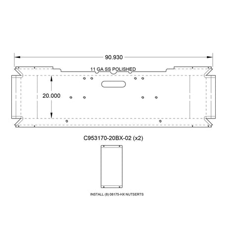 Freightliner classic/cabover (2003 and earlier) 20" stainless mitered end bumper, close-up