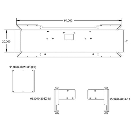 Peterbilt 379 20" stainless mitered end bumper, close-up