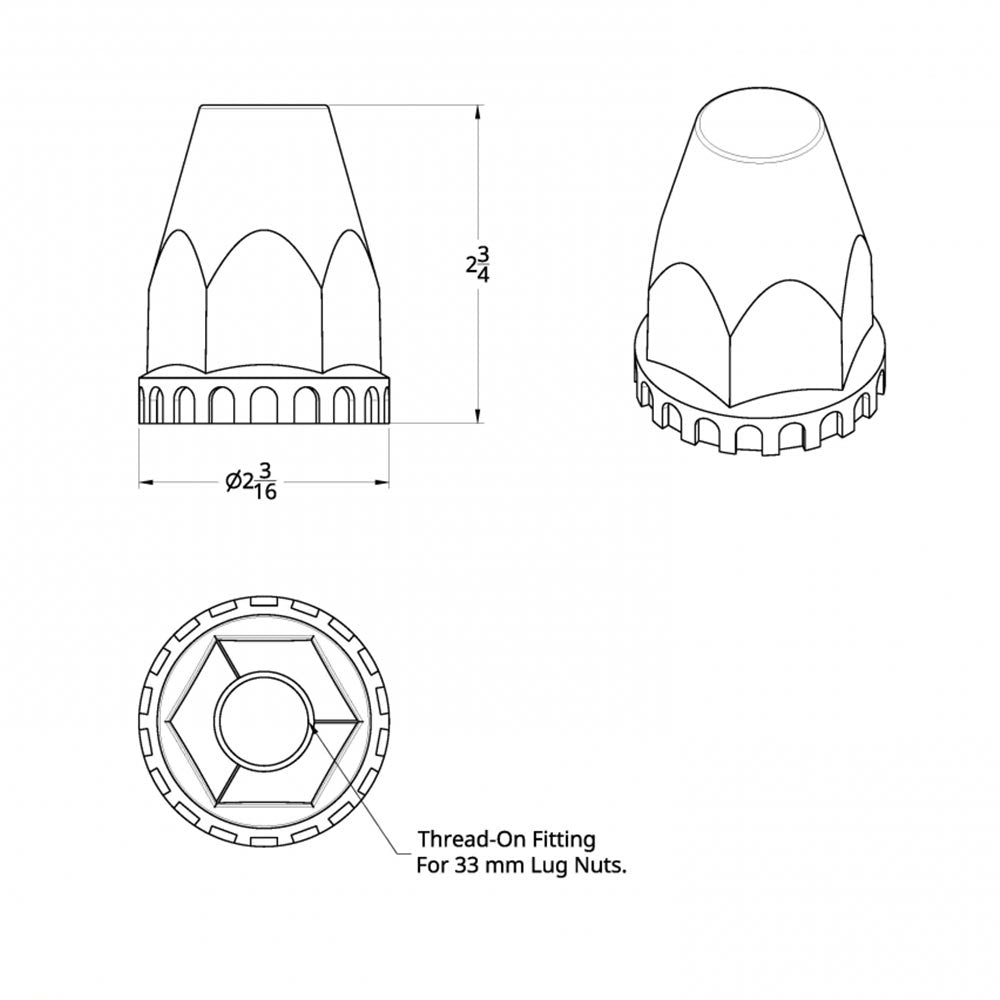33mm Chrome Tapered Nut Cover - Thread On 60PK