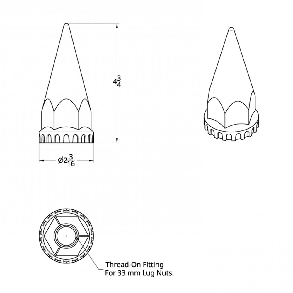 33mm Chrome Hex Gear Spike Nut Cover - Thread On 60PK