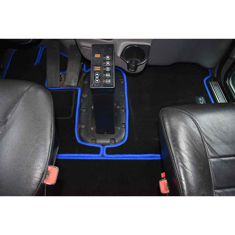 Peterbilt 386, 388, 389 black with blue trim floor mat set from another angle