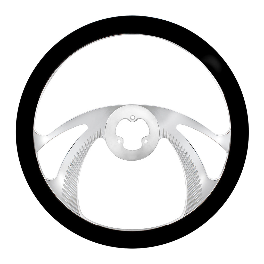 18" Chrome Aluminum 3 Spoke Black Leather Scorpion Steering Wheel