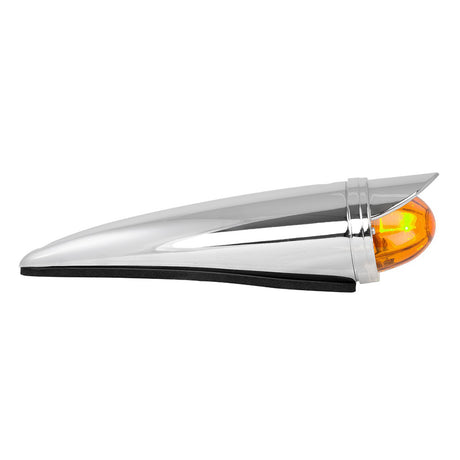 Classic incandescent cab light with watermelon glass lens and visor, close-up