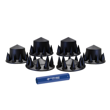 Front and rear black axle cover kit, cone, threaded