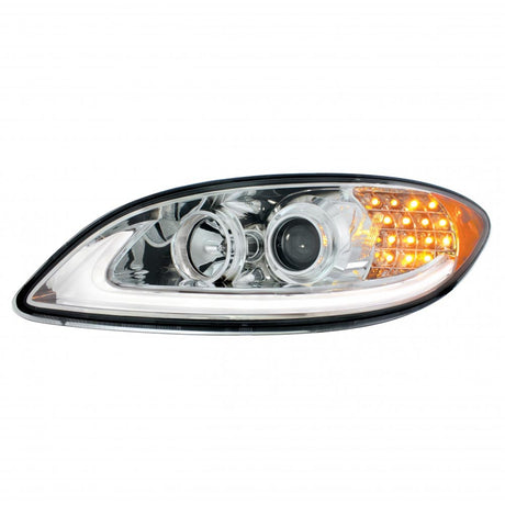 Detail of International Prostar chrome projection headlight with LED position and turn signal lights