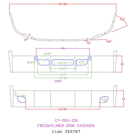 Freightliner Cascadia 14" set back chrome bumper (variant 3), closer view