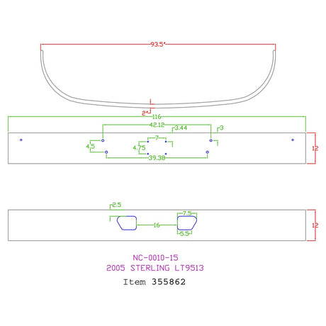 Sterling LT9500 12" set back chrome bumper, closer view