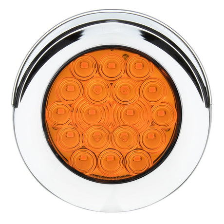 4" Round 18 LED light with chrome bezel and visor, close-up