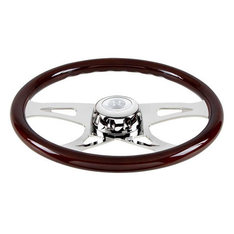 18" Boss steering wheel with chrome horn button and bezel, close-up