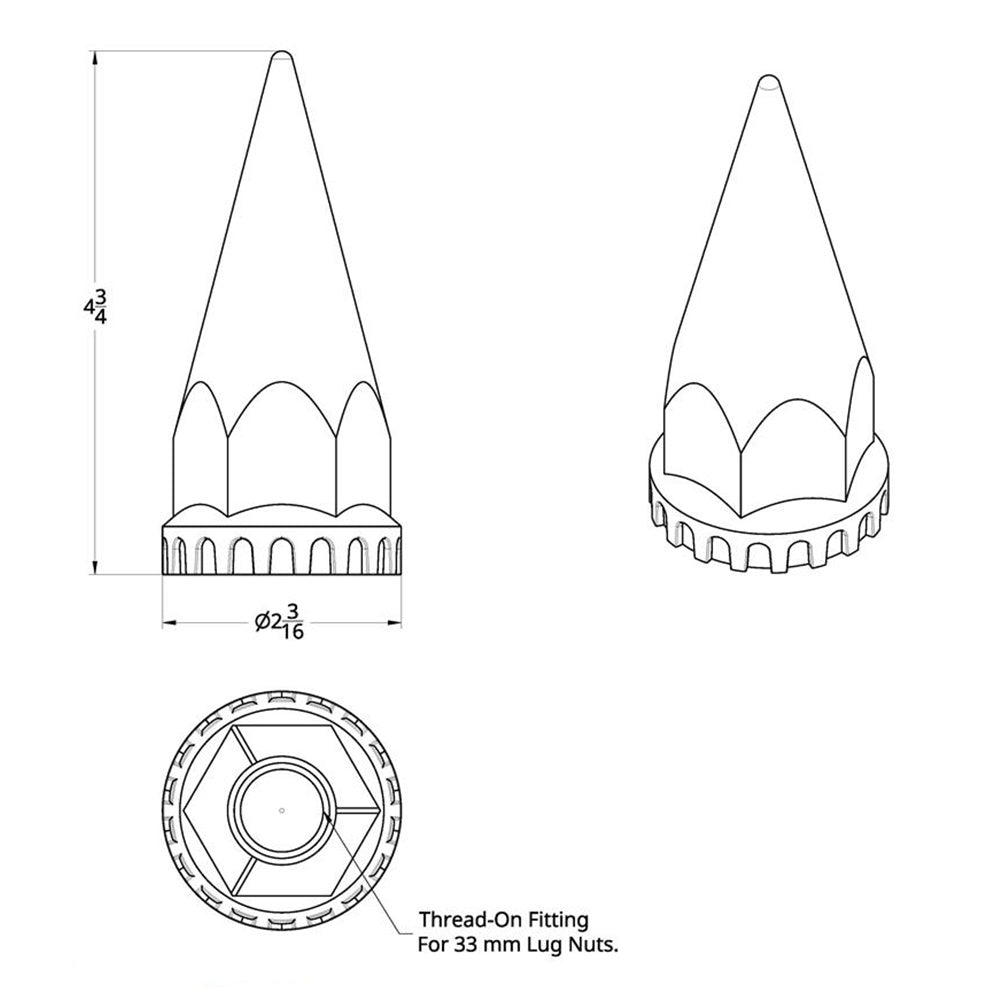 33mm x 4-3/4" Matte Black Spike Nut Cover - 60PK Thread On