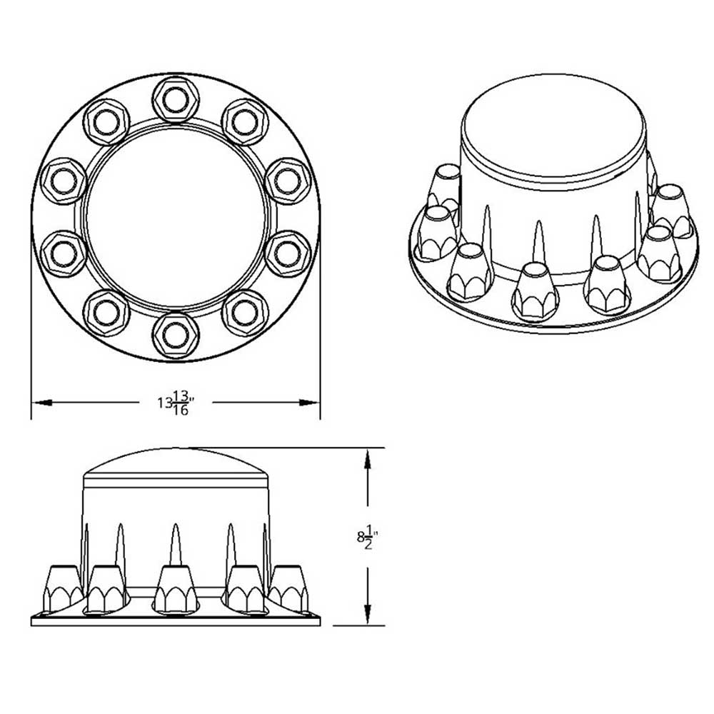 Black ABS Rear Axle Cover with Dome Hubcap, 33mm Thread-On Nut Covers
