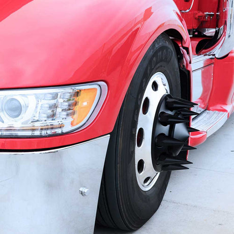 33mm Front pointed black matte axle cover with push on nut covers, closer view