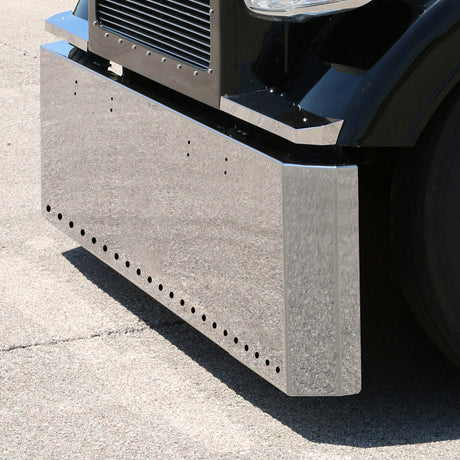 Peterbilt 359 1973-1987 stainless steel 20" switchback end bumper with 3/4" light cutouts for semi trucks