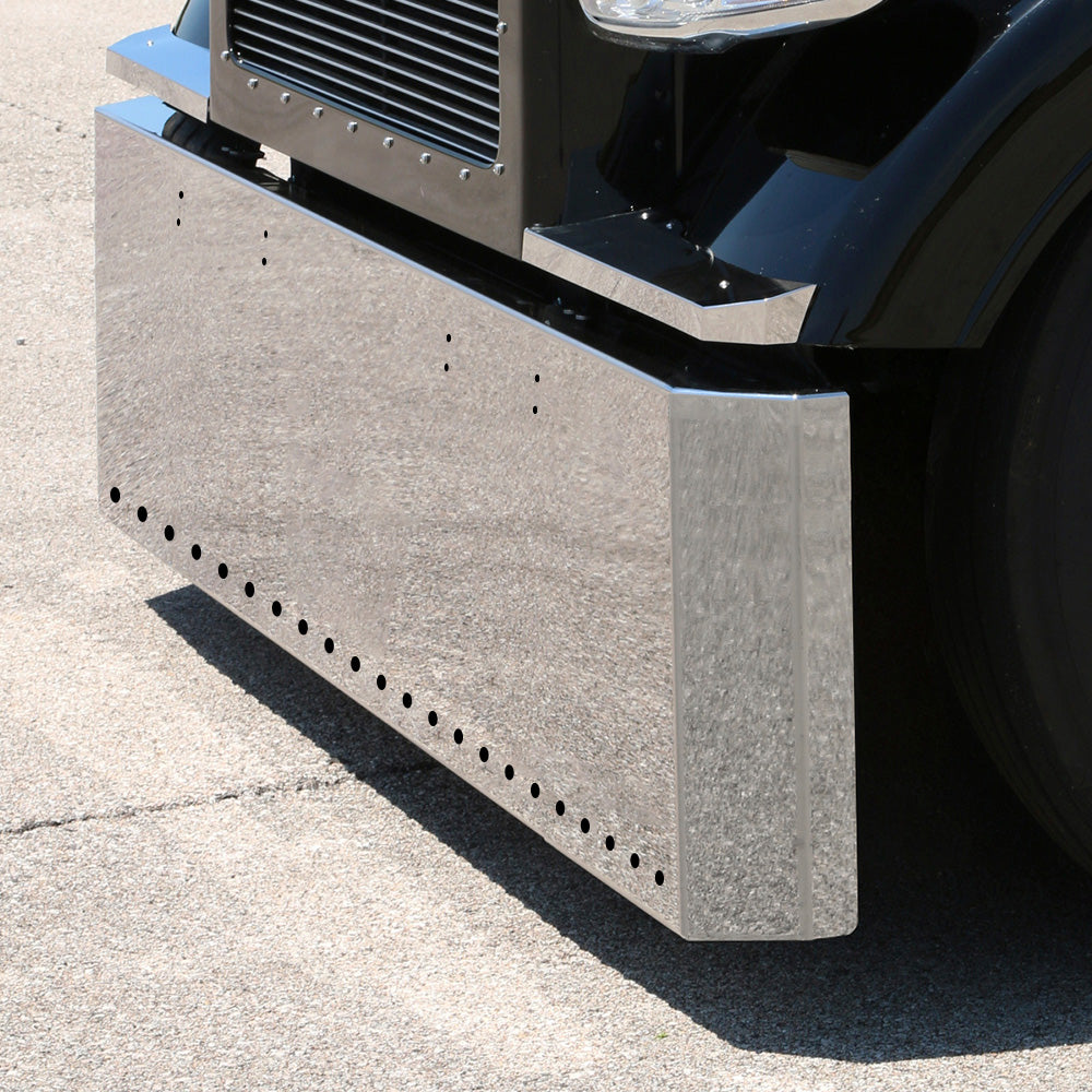 Peterbilt 359 1973-1987 Stainless Steel 22" Switchback End Bumper with  ¾" Light Cutouts