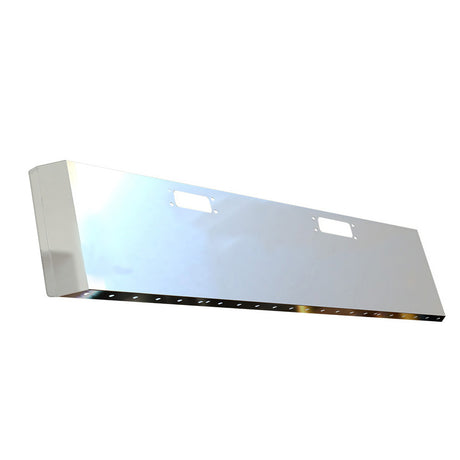 Peterbilt 359 1973-1987 stainless steel 20" switchback end bumper with tow hook and 3/4" under glow cutouts, close-up