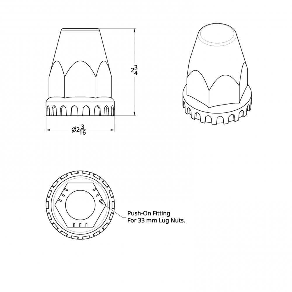 33mm Chrome Plastic Tapered Nut Cover - Push On 60PK